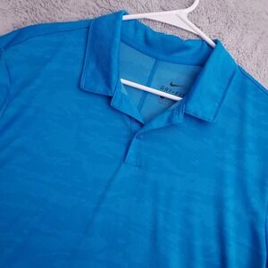 Nike Polo Shirt Mens Large Camo Print Jacquard Dri Fit Blue Golf Casual Logo L